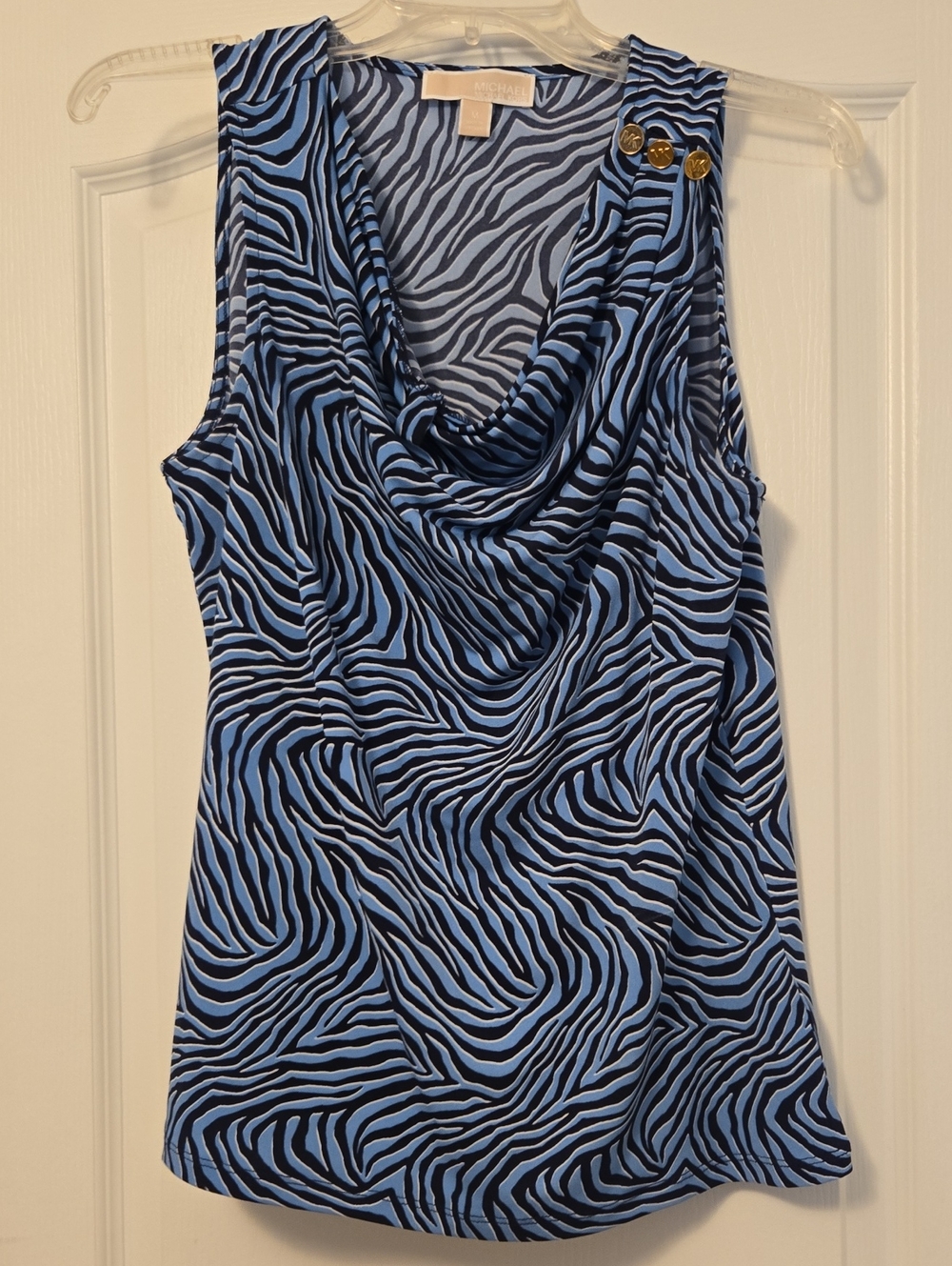 2/$20 Michael Kors Blue Zebra Print Sleeveless Cowl Neck Top, Medium
